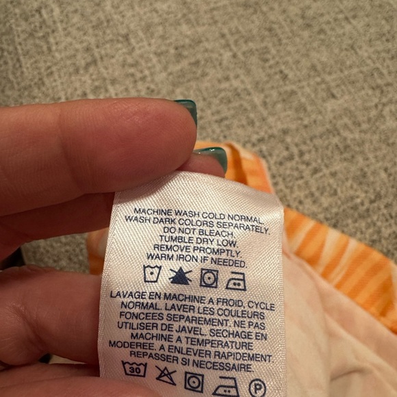 Lands’ End Women’s Faux Wrap Dress Coral Orange Tropical Stripe Print Sz XL/P 18 - Picture 12 of 12